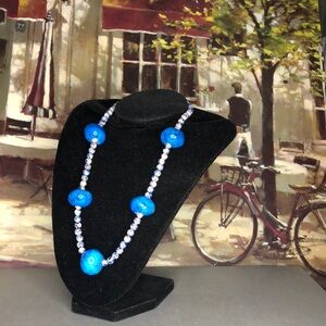 Blue Beaded Statement Necklace - Women Jewelry
